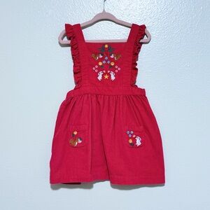 corduroy pinnie dress Mini Boden pink embroidered 12-18m